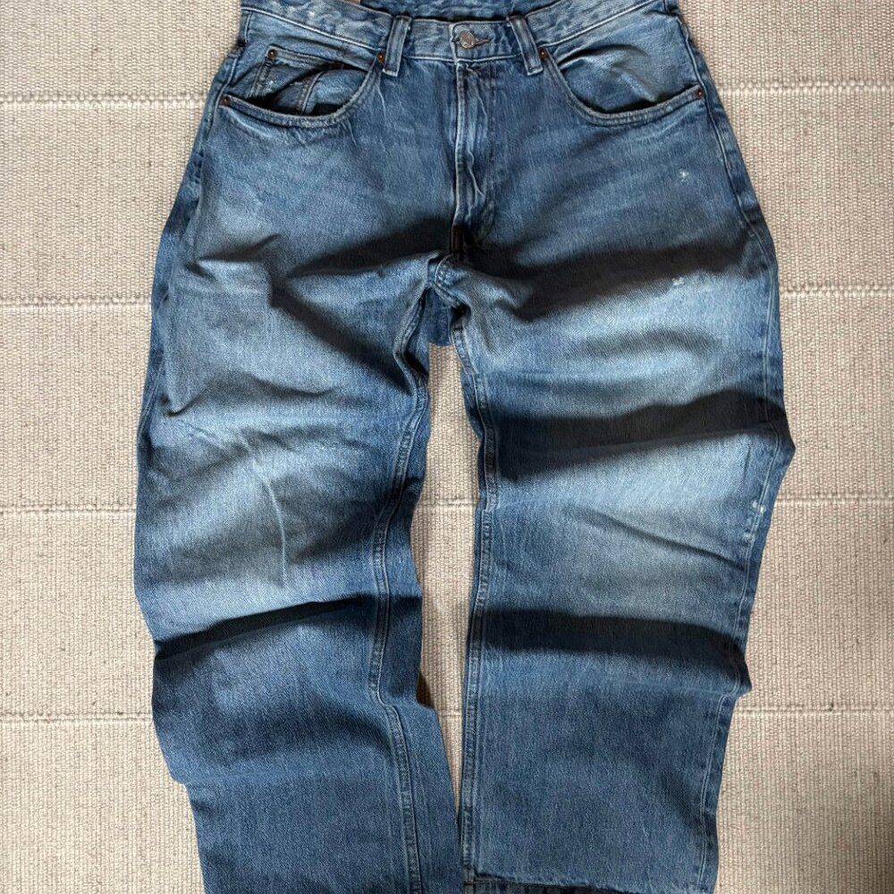 Zara Men’s Blue Jeans Relaxed Fit Straight Leg Denim Pants Faded Wash